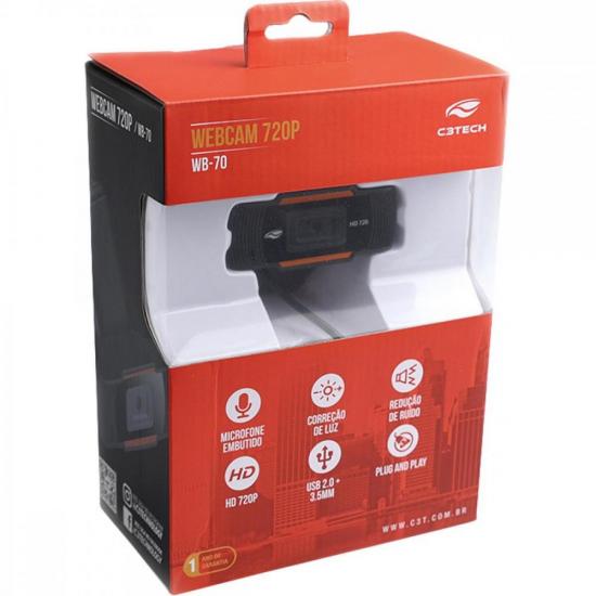 Webcam C3Tech WB-70BK USB HD 720p Preto por 136,00 à vista no boleto/pix ou parcele em até 5x sem juros. Compre na loja Mundomax!