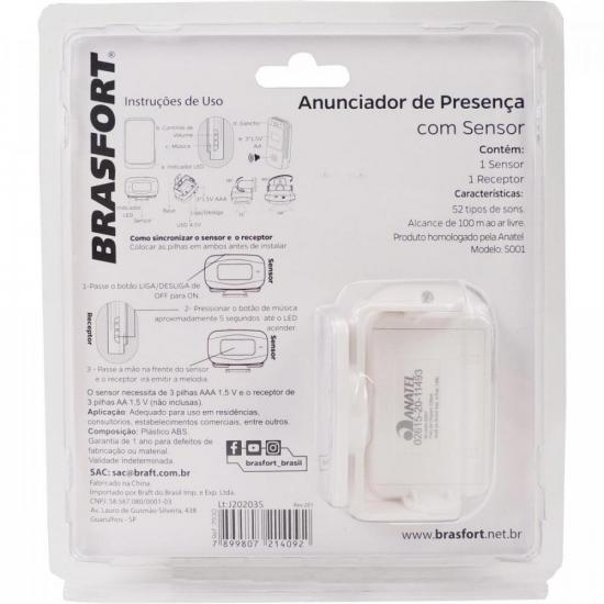 Anunciador de Presença Com Sensor Brasfort Branco por 141,99 à vista no boleto/pix ou parcele em até 5x sem juros. Compre na loja Mundomax!