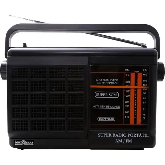 Rádio Portátil Motobras RM-PFT22AC 2 Faixas Preto por 229,99 à vista no boleto/pix ou parcele em até 9x sem juros. Compre na loja Mundomax!