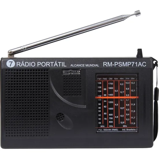 Rádio Portátil Motobras RM-PSMP71AC Preto por 260,99 à vista no boleto/pix ou parcele em até 10x sem juros. Compre na loja Mundomax!