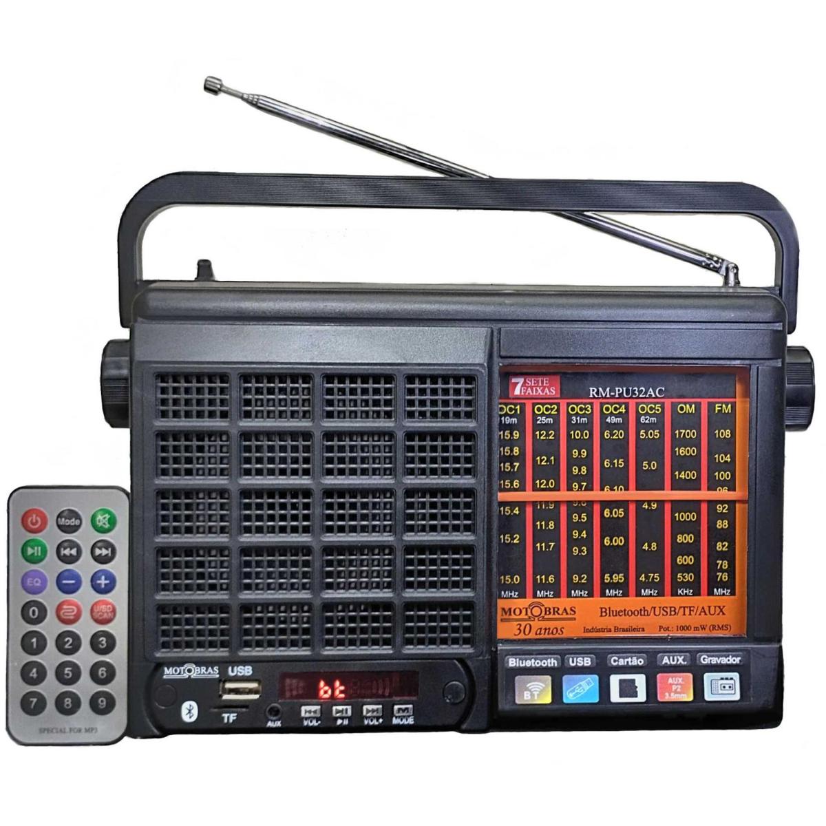 Rádio Portátil Motobras RM-PU32AC 7 Faixas Preto - Mundomax