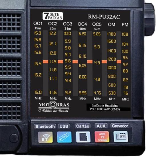 Rádio Portátil Motobras RM-PU32AC 7 Faixas Preto por 410,00 à vista no boleto/pix ou parcele em até 10x sem juros. Compre na loja Mundomax!