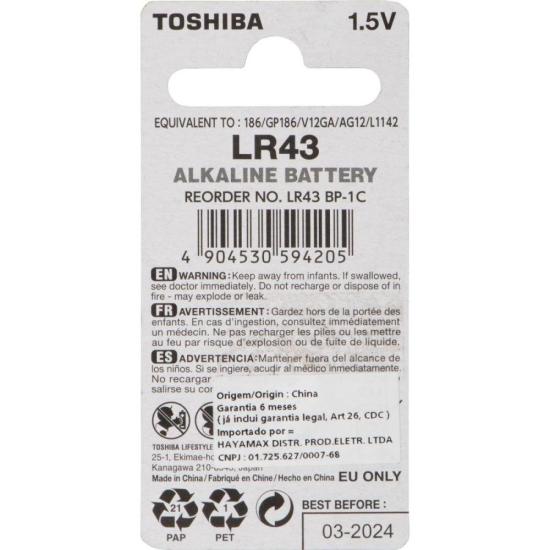Pilha Botão Alcalina LR43 (C/1 Pilha) Toshiba por 6,00 à vista no boleto/pix ou parcele em até 1x sem juros. Compre na loja Mundomax!