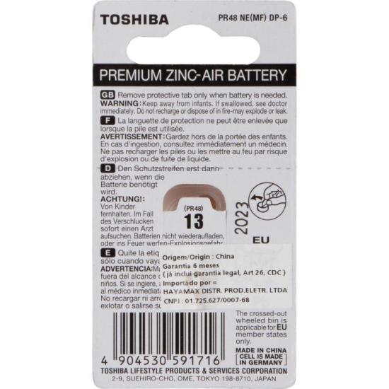 Pilha Auditiva PR48 13 (C/6 Pilhas) Toshiba por 30,00 à vista no boleto/pix ou parcele em até 1x sem juros. Compre na loja Mundomax!