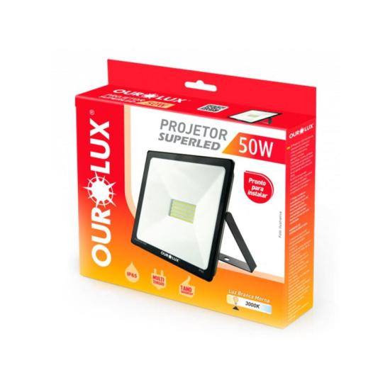 Refletor Projetor LED 50W Bivolt SLIM OUROLUX por 80,00 à vista no boleto/pix ou parcele em até 3x sem juros. Compre na loja Mundomax!