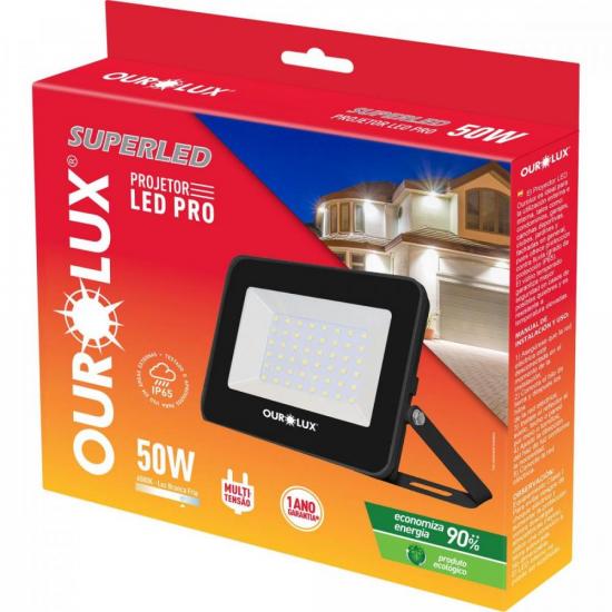 Refletor Projetor LED 50W Bivolt PRO OUROLUX por 77,90 à vista no boleto/pix ou parcele em até 3x sem juros. Compre na loja Mundomax!
