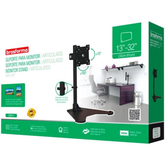 Suporte Para Monitor Articulado LED e LCD 13\" a 32\" BM810 Brasforma por 138,00 à vista no boleto/pix ou parcele em até 5x sem juros. Compre na loja Mundomax!
