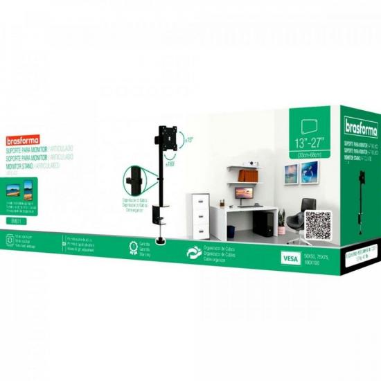 Suporte Articulado Para Monitor LED/LCD 13\"-27\" Brasforma BM811 por 116,00 à vista no boleto/pix ou parcele em até 4x sem juros. Compre na loja Mundomax!