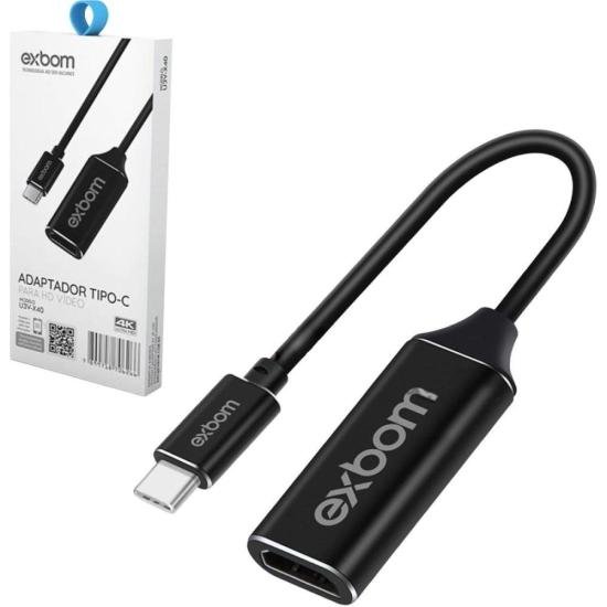 Adaptador Vídeo Tipo-C Para HDMI(F) 4K Preto Exbom por 39,99 à vista no boleto/pix ou parcele em até 1x sem juros. Compre na loja Mundomax!