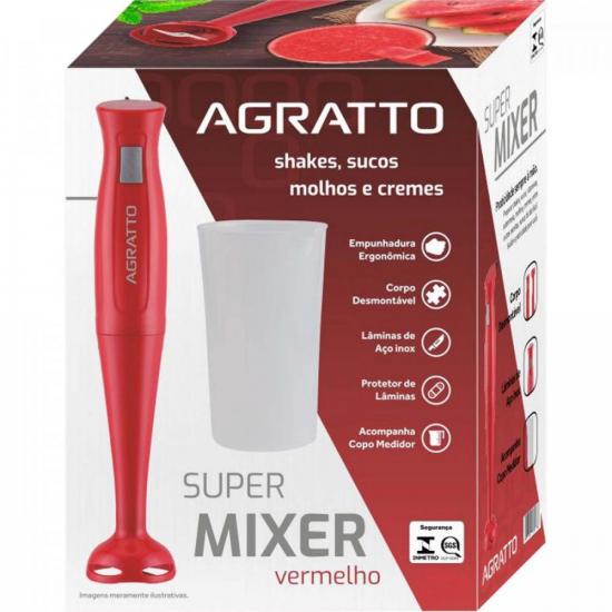 Super Mixer Agratto MXV-01 200W Vermelho 127v por 93,00 à vista no boleto/pix ou parcele em até 3x sem juros. Compre na loja Mundomax!