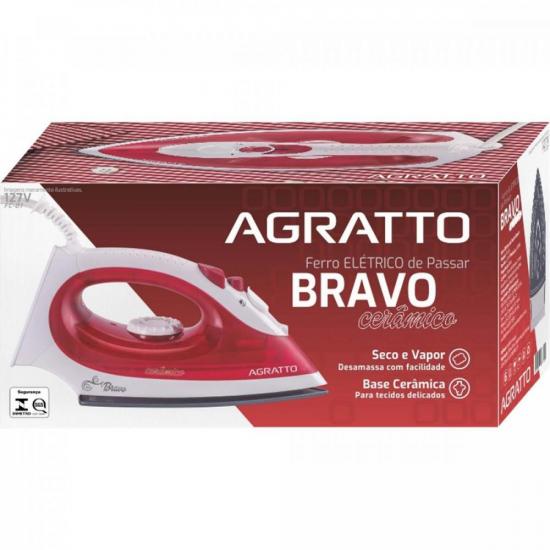 Ferro de Passar Vapor Agratto Bravo FC-01 Cerâmico Vermelho 127v por 93,00 à vista no boleto/pix ou parcele em até 3x sem juros. Compre na loja Mundomax!