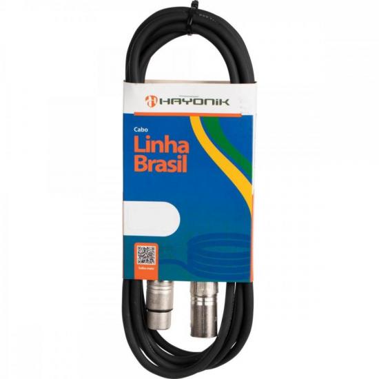 Cabo para Microfone Linha BRASIL XLR(F) X XLR(M) 10m Preto HAYONIK (76100)