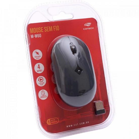 Mouse Sem Fio C3Tech M-W60GY RC Nano1600dpi Cinza por 43,99 à vista no boleto/pix ou parcele em até 1x sem juros. Compre na loja Mundomax!