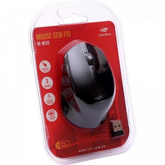 Mouse Sem Fio C3Tech M-W50BK RC Nano 1600DPI Preto por 39,99 à vista no boleto/pix ou parcele em até 1x sem juros. Compre na loja Mundomax!