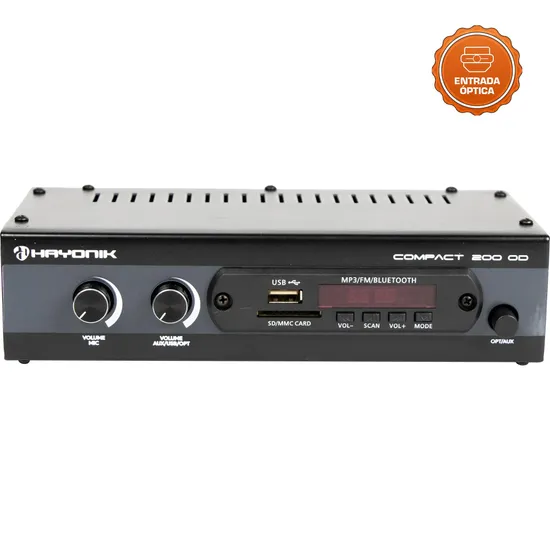 Amplificador Óptico Hayonik Compact 200 OD 20W RMS por 353,99 à vista no boleto/pix ou parcele em até 10x sem juros. Compre na loja Mundomax!