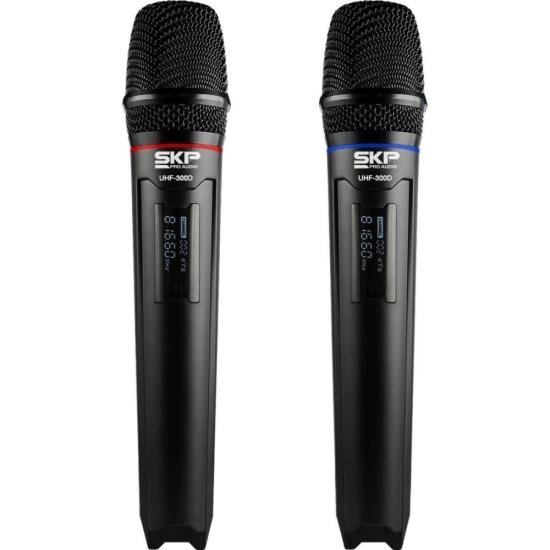 Microfone sem Fio SKP UHF 300D de Mão Duplo Preto (76600)