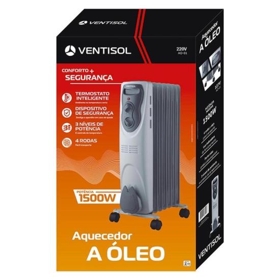 Aquecedor Residencial a Óleo Ventisol 1500W Cinza 220v por 470,00 à vista no boleto/pix ou parcele em até 10x sem juros. Compre na loja Mundomax!