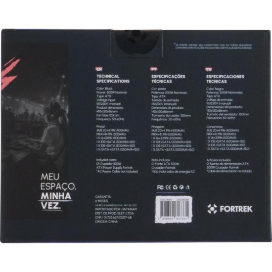 Fonte Gamer ATX Fortrek Crusader 500W Preta por 161,18 à vista no boleto/pix ou parcele em até 6x sem juros. Compre na loja Fortrek!