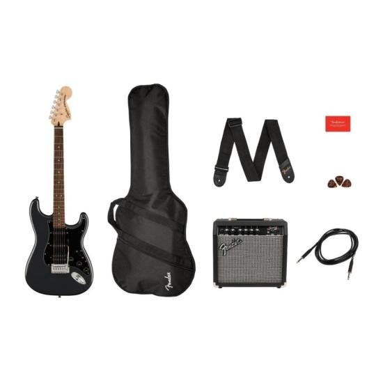 Kit Guitarra Squier Stratocaster Affinity HSS Charcoal Frost Metallic (77051)