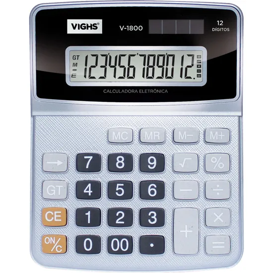 Calculadora de Mesa Vighs V-1800 12 Dígitos Prata por 22,99 à vista no boleto/pix ou parcele em até 1x sem juros. Compre na loja Mundomax!