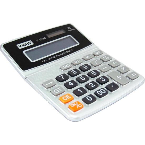 Calculadora de Mesa Vighs V-1800 12 Dígitos Prata por 22,00 à vista no boleto/pix ou parcele em até 1x sem juros. Compre na loja Mundomax!