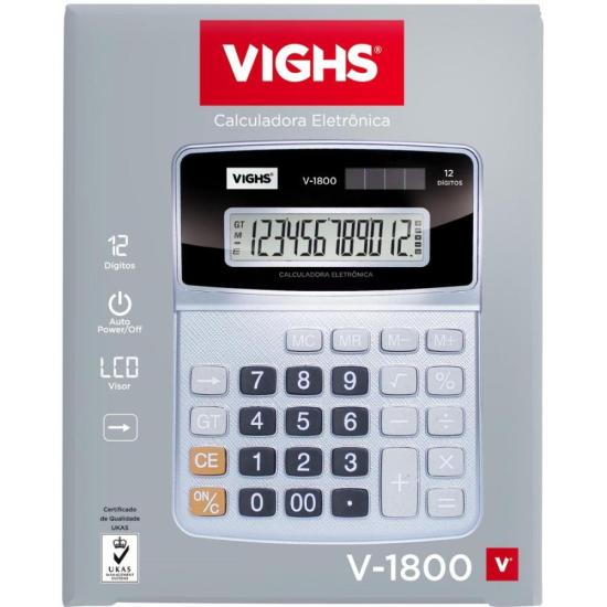 Calculadora de Mesa Vighs V-1800 12 Dígitos Prata por 22,00 à vista no boleto/pix ou parcele em até 1x sem juros. Compre na loja Mundomax!