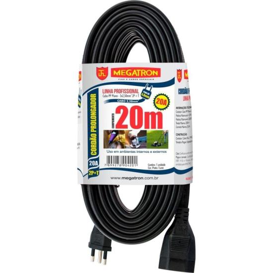 Cabo Prolongador 20A 3 Pinos 20 metros MEGATRON por 224,90 à vista no boleto/pix ou parcele em até 8x sem juros. Compre na loja Mundomax!