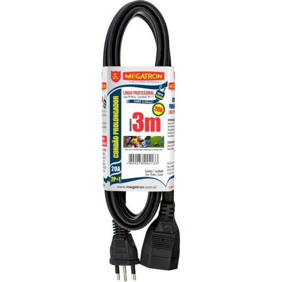 Cabo Prolongador 20A 3 Pinos 3 metros MEGATRON por 45,99 à vista no boleto/pix ou parcele em até 1x sem juros. Compre na loja Mundomax!