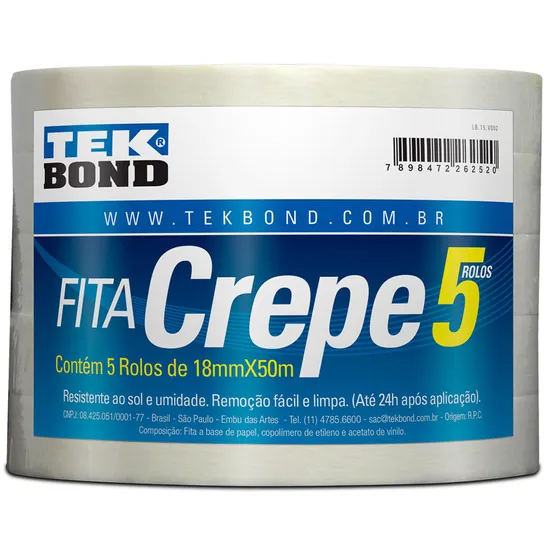 Fita Crepe 18mmx50m Tekbond (Pacote Com 5 uni.) (77621)