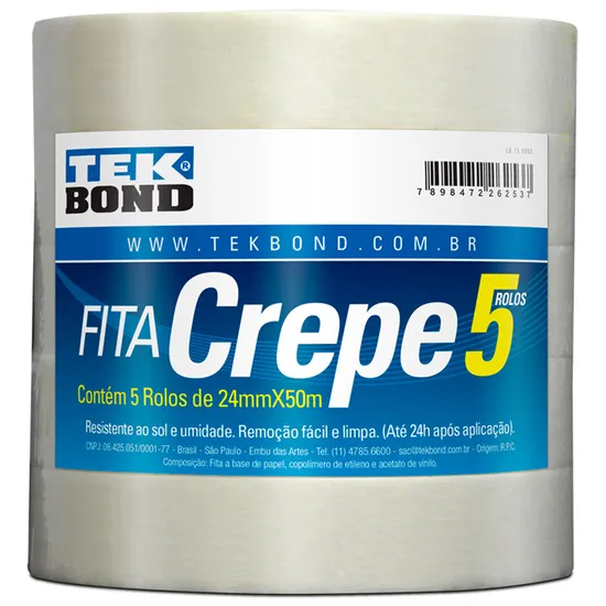 Fita Crepe 24mmx50m Tekbond (Pacote Com 5 uni.) (77622)
