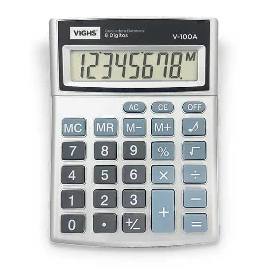 Calculadora de Mesa Vighs V-100A 08 Dígitos por 21,99 à vista no boleto/pix ou parcele em até 1x sem juros. Compre na loja Mundomax!