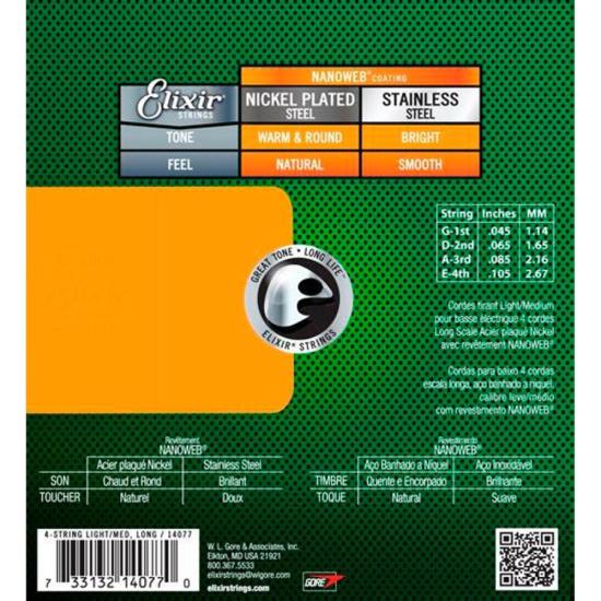 Encordoamento Para Baixo Níquel Nanoweb 14077 Elixir por 629,00 à vista no boleto/pix ou parcele em até 10x sem juros. Compre na loja Mundomax!