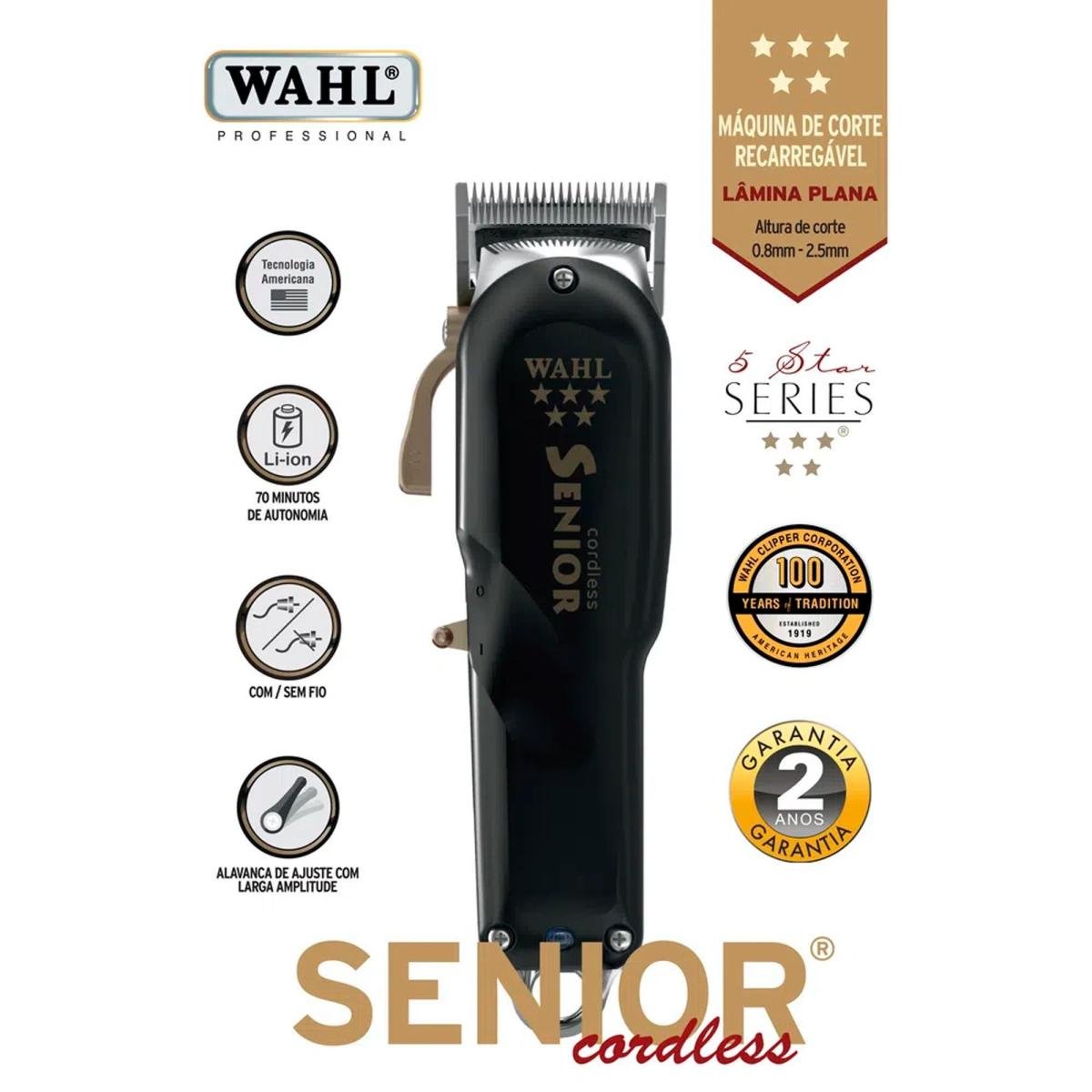 Máquina de Corte Wahl Senior Cordless Preta - Mundomax