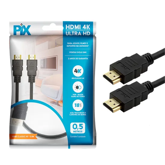 Cabo HDMI 2.0 4k 0,5m Pix por 9,99 à vista no boleto/pix ou parcele em até 1x sem juros. Compre na loja Mundomax!