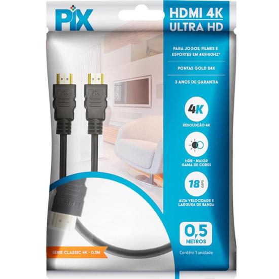 Cabo HDMI 2.0 4k 0,5m Pix por 11,00 à vista no boleto/pix ou parcele em até 1x sem juros. Compre na loja Mundomax!