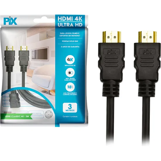 Cabo HDMI 2.0 4k 3m Pix por 18,99 à vista no boleto/pix ou parcele em até 1x sem juros. Compre na loja Mundomax!