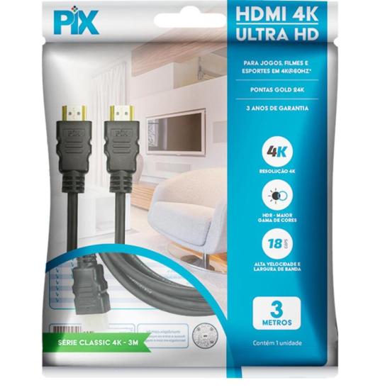 Cabo HDMI 2.0 4k 3m Pix por 17,00 à vista no boleto/pix ou parcele em até 1x sem juros. Compre na loja Mundomax!