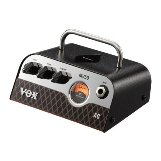 A evolução do icônico Vox AC30; Cabeçote pré valvulado com 1 x Nutube 6P1 no Preamp; amplificador classe D com 50 watts (4 Ohms); controles de ganho, tone e volume; função \"ECO\" que desliga o amplificador automaticamente caso fique sem uso; chave \"stand by\"; chave \"EQ\" (flat/deep); saída para linha/headphone; saída para caixa; seletor de impedância (4 / 8 / 16 ohms); fonte 19V (incluso).