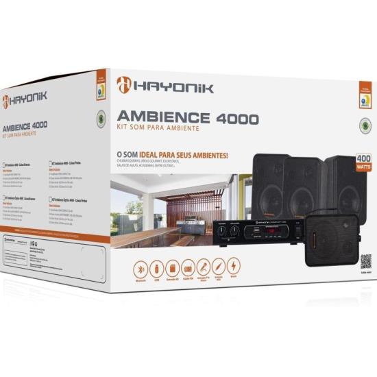 Kit de Som Para Ambiente Hayonik Ambience 4000 V2 Preto por 999,00 à vista no boleto/pix ou parcele em até 10x sem juros. Compre na loja Mundomax!
