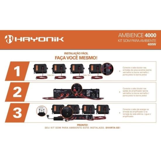 Kit de Som Para Ambiente Hayonik Ambience 4000 V2 Preto por 999,00 à vista no boleto/pix ou parcele em até 10x sem juros. Compre na loja Mundomax!