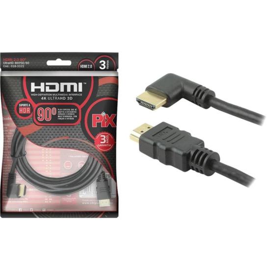 Cabo HDMI 2.0 4k 19 Pinos 90º 3m Pix por 24,99 à vista no boleto/pix ou parcele em até 1x sem juros. Compre na loja Mundomax!