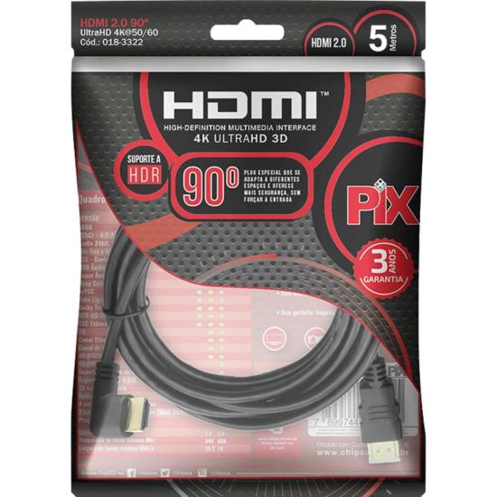 Cabo HDMI 2.0 4k 19 Pinos 90º 5m Pix por 31,00 à vista no boleto/pix ou parcele em até 1x sem juros. Compre na loja Mundomax!