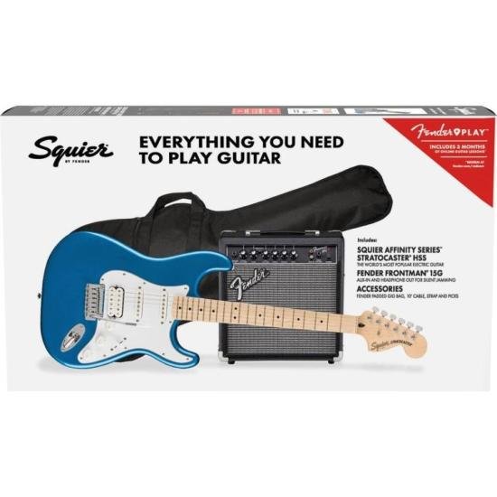 Kit Guitarra Squier Stratocaster Affinity HSS Pack Lake Placid Blue por 3.999,99 à vista no boleto/pix ou parcele em até 12x sem juros. Compre na loja Mundomax!