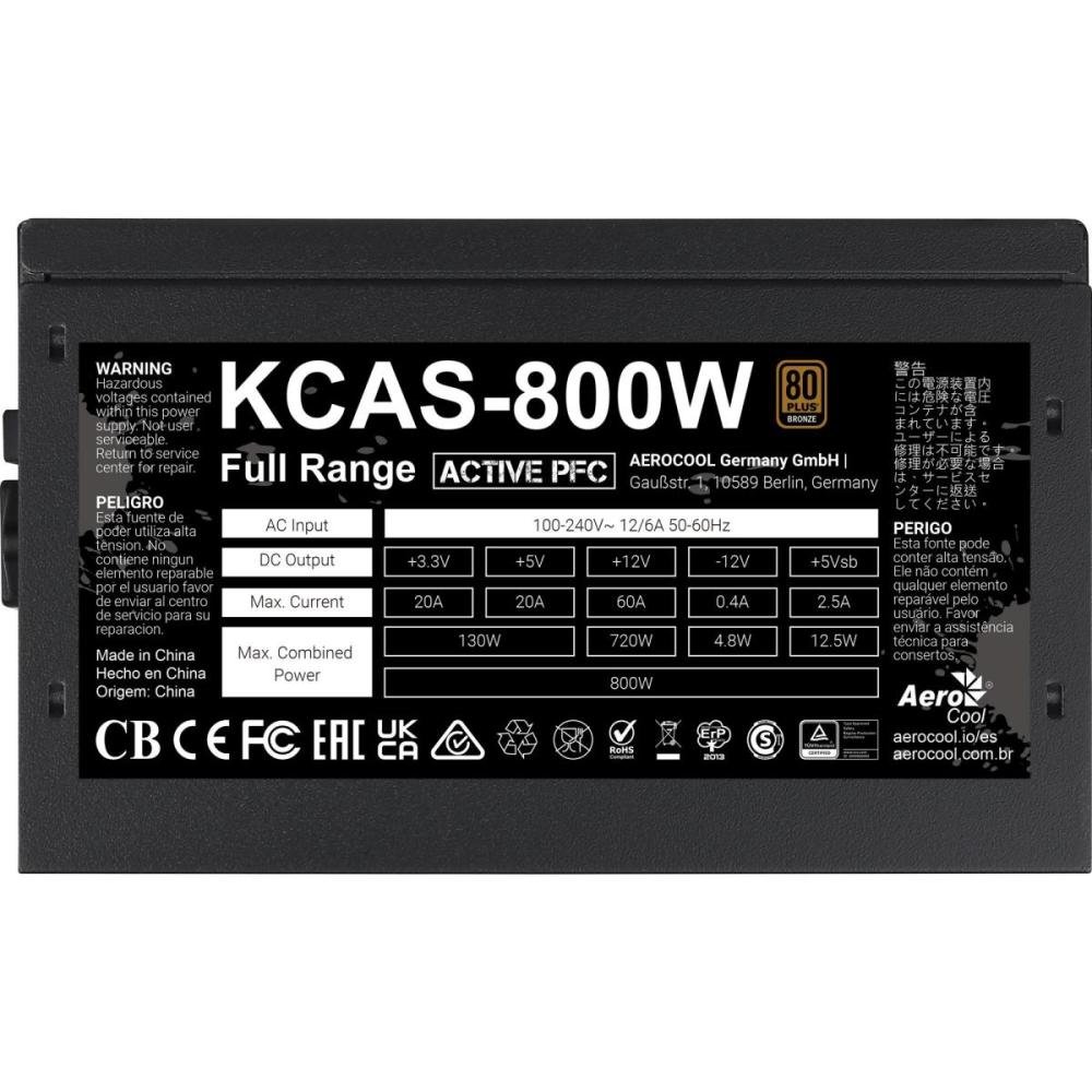 Fonte Gamer ATX Aerocool KCAS 800W 80 Plus Full Range APFC - Aerocool
