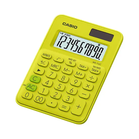 Calculadora de Mesa Casio MS-7UC-YG 10 Dígitos Verde-limão por 44,99 à vista no boleto/pix ou parcele em até 1x sem juros. Compre na loja Mundomax!