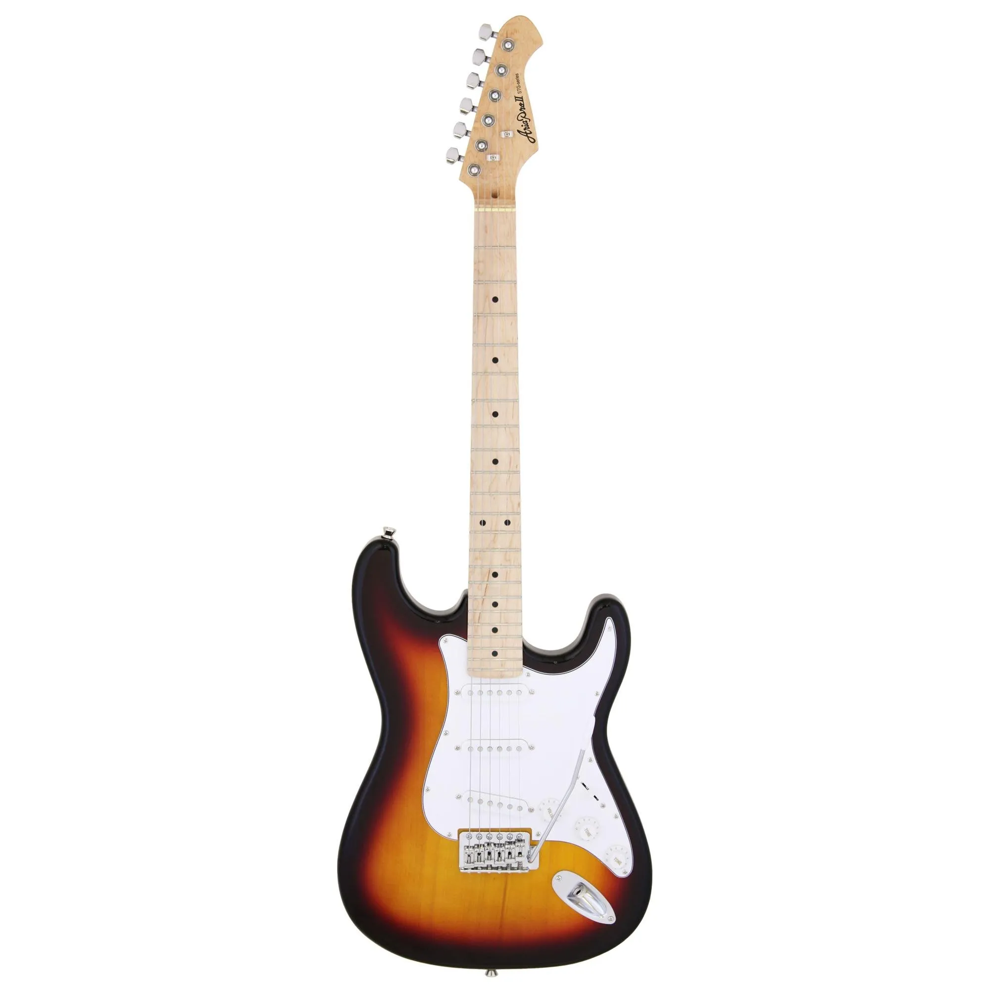 Guitarra Aria Pro II STG-003/M 3 Tone Sunburst por 1.075,00 à vista no boleto/pix ou parcele em até 12x sem juros. Compre na loja Mundomax!