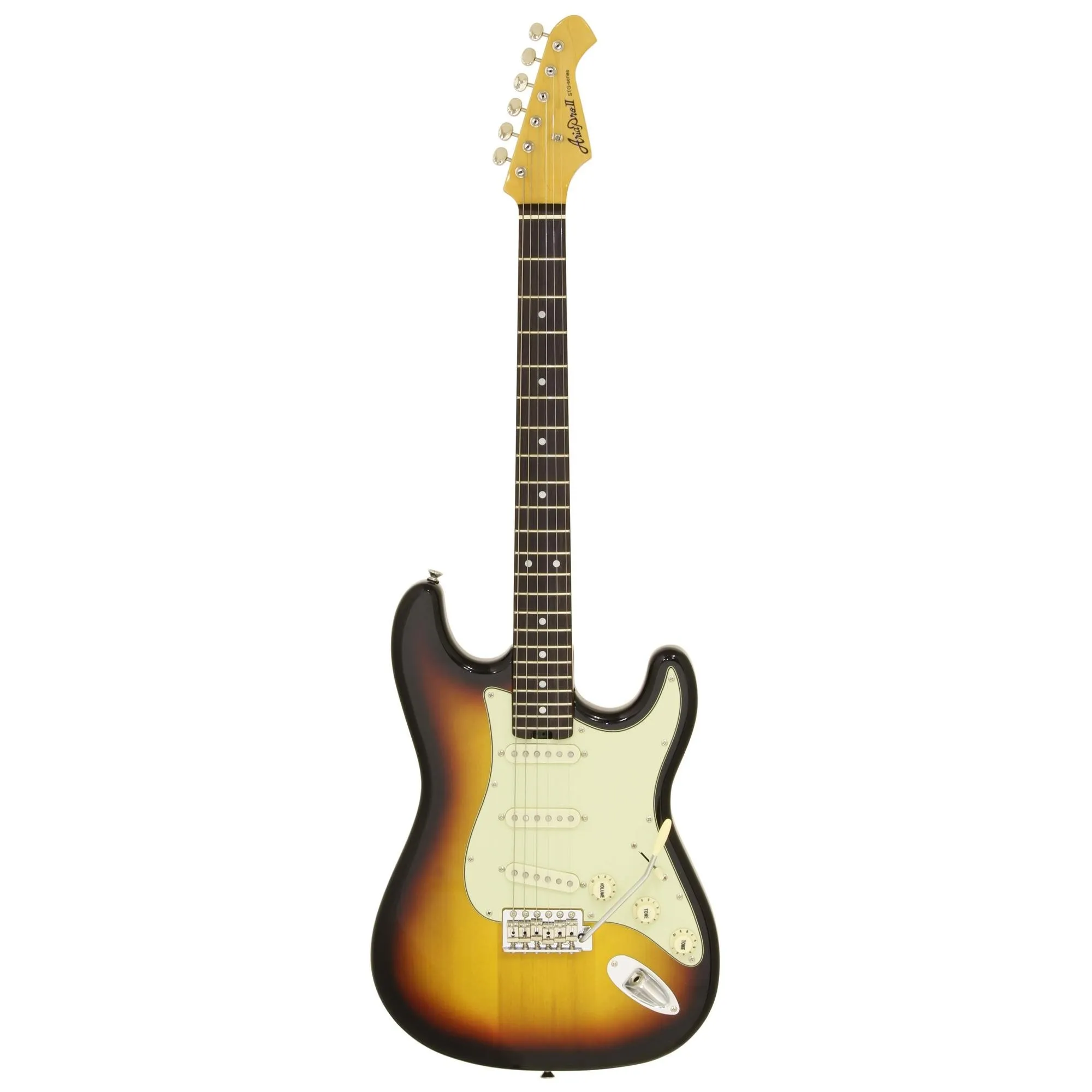 Guitarra Aria STG-62 3 Tone Sunburst por 2.689,00 à vista no boleto/pix ou parcele em até 12x sem juros. Compre na loja Mundomax!