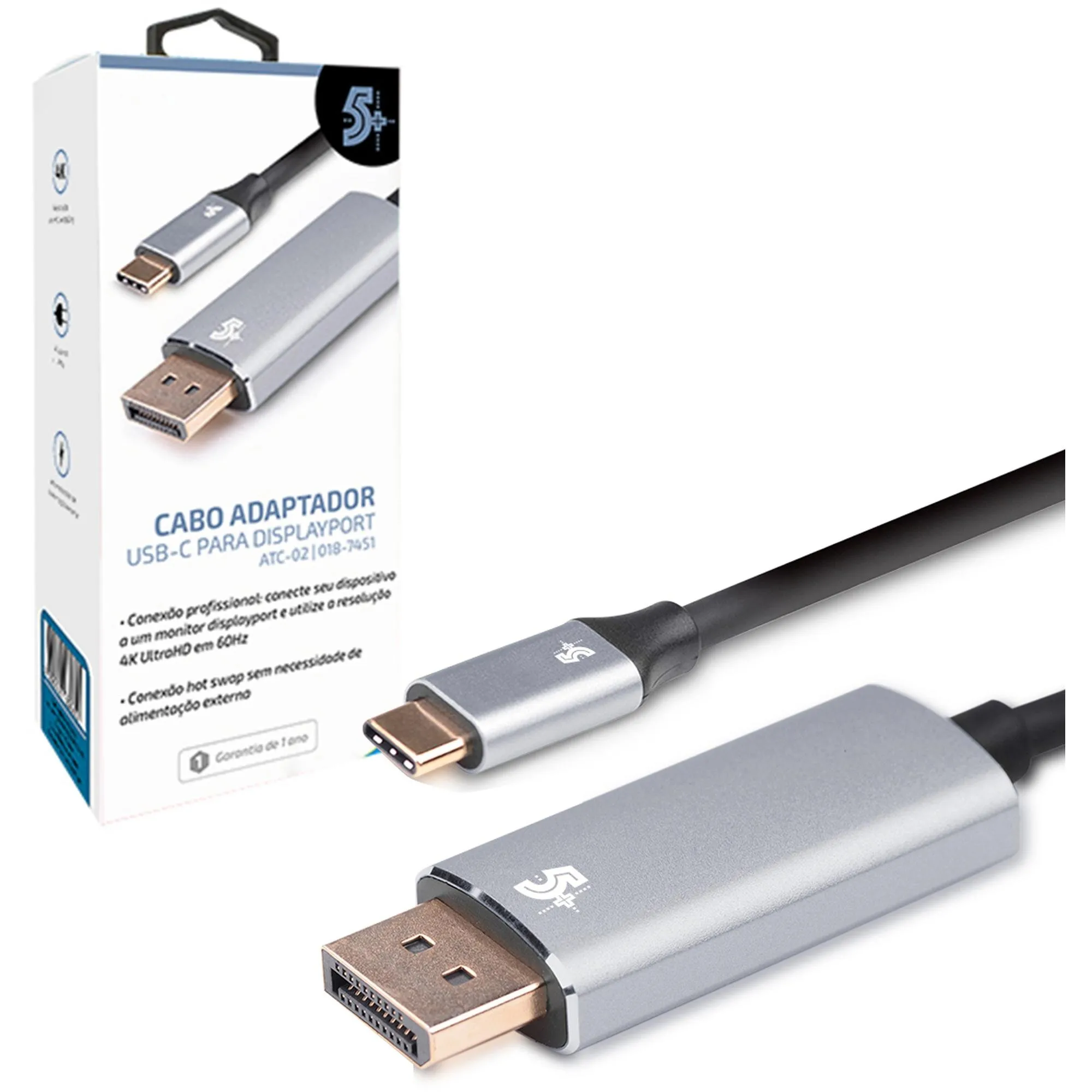 Cabo Adaptador USB-C Para Dport Macho 4k 60hz 1.8m 5+ (80205)