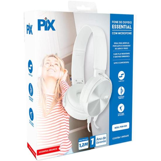 Fone de Ouvido Pix Essential Flat Com Microfone Branco por 54,00 à vista no boleto/pix ou parcele em até 2x sem juros. Compre na loja Mundomax!