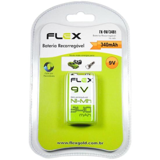 Bateria Recarregável 9V 340mAh (C/1 Bateria) Flex por 44,00 à vista no boleto/pix ou parcele em até 1x sem juros. Compre na loja Mundomax!